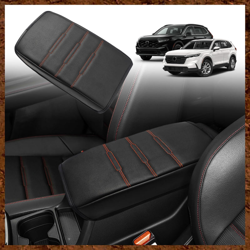 Muslogy Center Console Cover Compatible with 2023+ 2025 2026 Honda CR-V Accessories CRV Hybrid LX EX EX-L Sport Touring Armrest Cover Lid Cushion Protector Vegan Leather Extra Soft(Black/Orange Trim) 11) 23+ |CR-V| Black/Orange Stitching, Regular