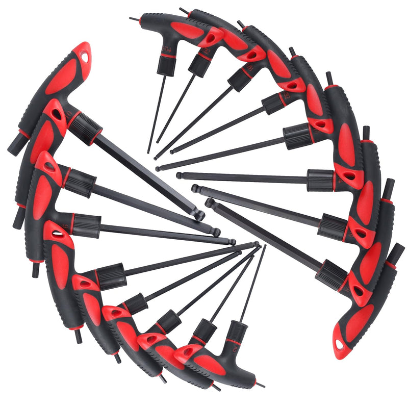 Lichamp 16 Pieces SAE and Metric T Handle Allen Wrench Set, 5/64-3/8 inch, 2-10mm, Ball Head, Standard Long Tee Handle Allen Hex Key Set, Heavy Duty Excellent