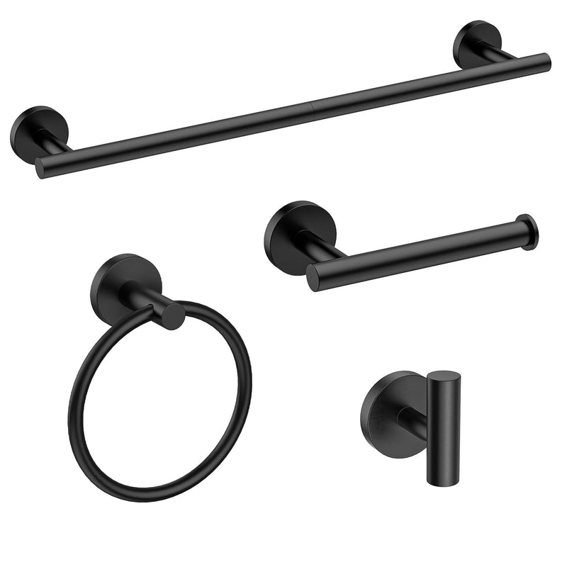 USHOWER Matte Black Bathroom Hardware Set, Modern 24-Inch Towel Bar Set Wall Mounted, Durable SUS304 Stainless Steel Bathroom Accessories Set, 4-Piece 24 Inch (4PCS)