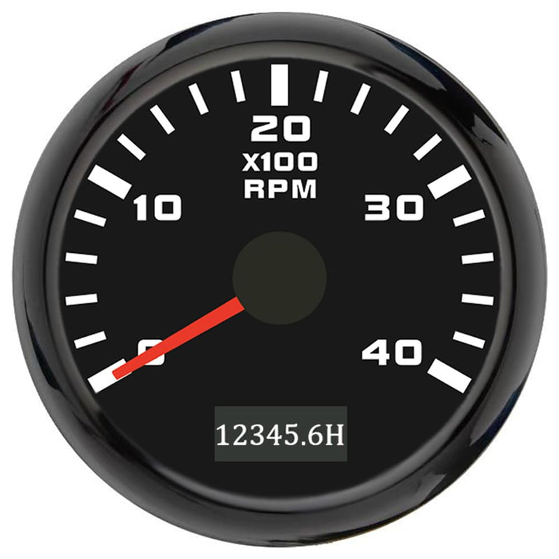 ELING 52mm Diesel Engine 4000RPM Tachometer Gauge with Hour Meter 12V 24V with Red Backlight for Truck RV Black+Black 0-4000RPM