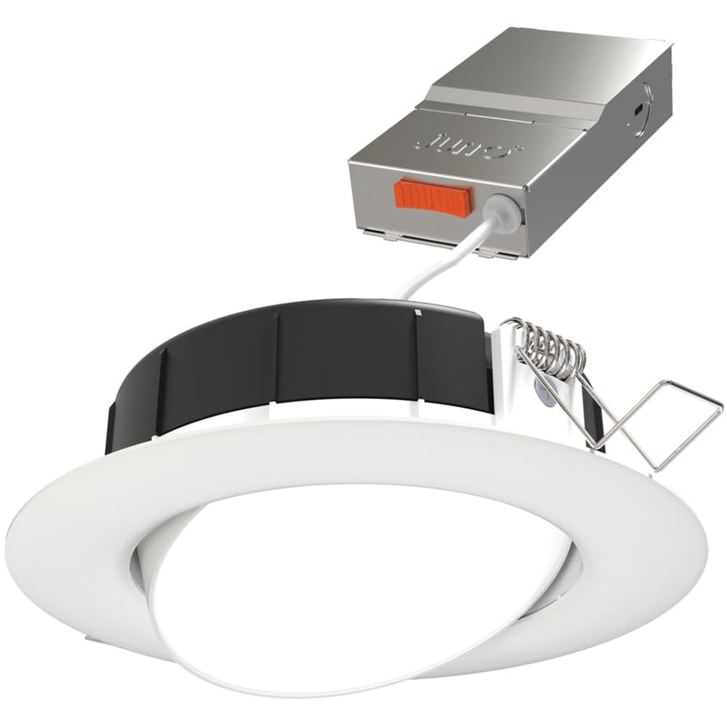 Juno LED Shower Light, Adjustable 4 Inch Wafer Downlight, Switchable Color Temperature 2700K/3000K/3500K/4000K/5000K, 90+ CRI, Matte White, 4-Inch
