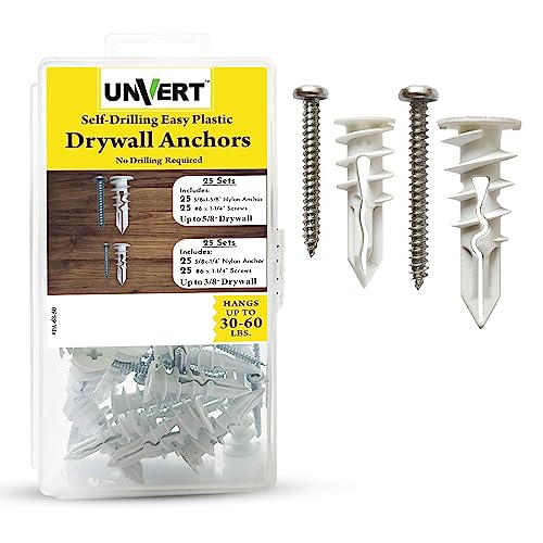 Drywall Anchors Plastic Self-Drilling - Wall Anchors for Drywall Pack Includes 25 Large and 25 Small Anchors With Fitting Phillip Zinc Screws, Hold up to 30-60 Lb. No Pre Drill Hole Required (Plastic)