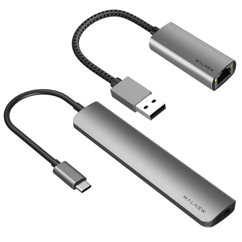 WALNEW 7 in 1 USB C Hub & USB 3.0 to Ethernet Adapter Bundle
