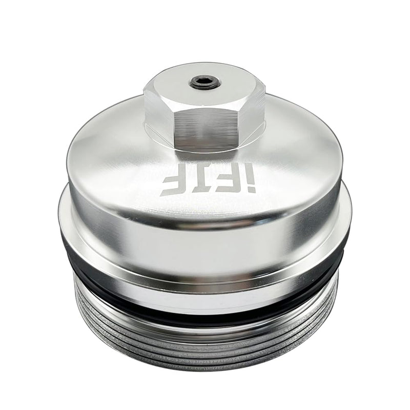 iFJF EC781 Oil Filter Cap Billet Aluminum Anodized Replacement for FL2016 2003-2007 6.0L 2008-2010 6.4L Powerstroke F250 F350 F450 F550 Super Duty 2003-2005 Excursion 1840754C91 3C3Z-6766-CA Silver Aluminum