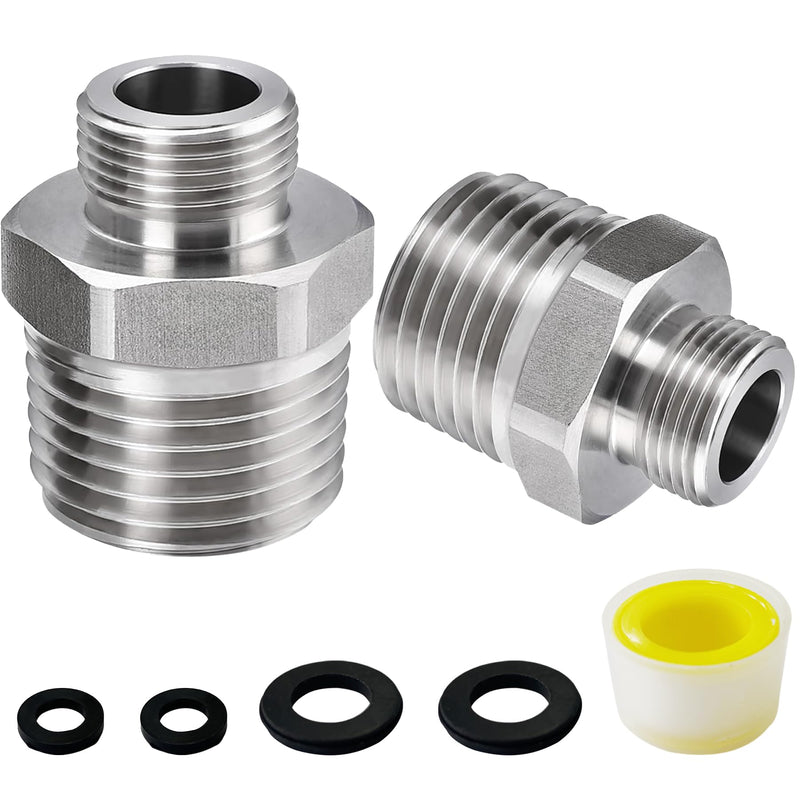 1/2 to 3/8 Reducer Faucet Adapter, 304 Stainless Steel 3/8 Male to 1/2 Male Compression Fittings for Water Supply Fitting for RV Kitchen Piping, Water Hose Pipe Connector with Rubber Washer(2 Pack) 1/2 Male to 3/8 Male