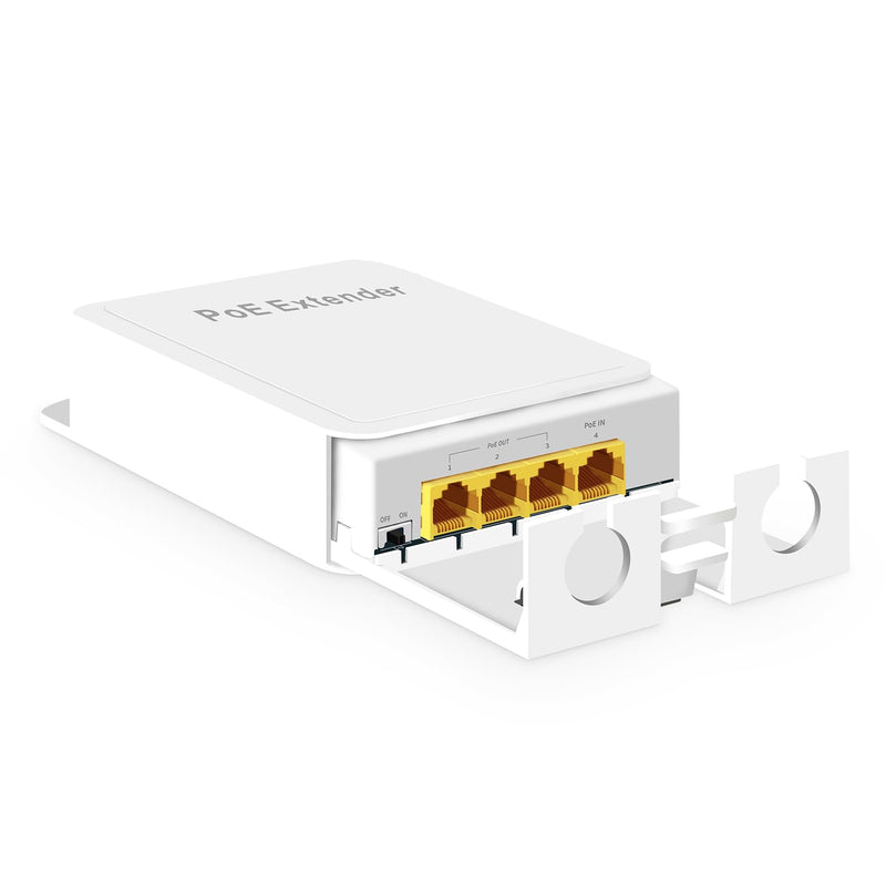 MokerLink Outdoor 4 Port Gigabit PoE Switch/Extender, IEEE 802.3 af/at PoE Repeater, 10/100/1000Mbps, 1 PoE in 3 PoE Out, Powered by PoE, Wall Mount Waterproof POE Passthrough Switch 1000M Outdoor