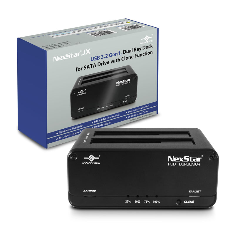 NexStar JX, USB 3.2 Gen1, Dual Bay Dock for SATA III Drive with Clone Function, USB 3.2 Gen1 (NST-D258S3-BK),Black