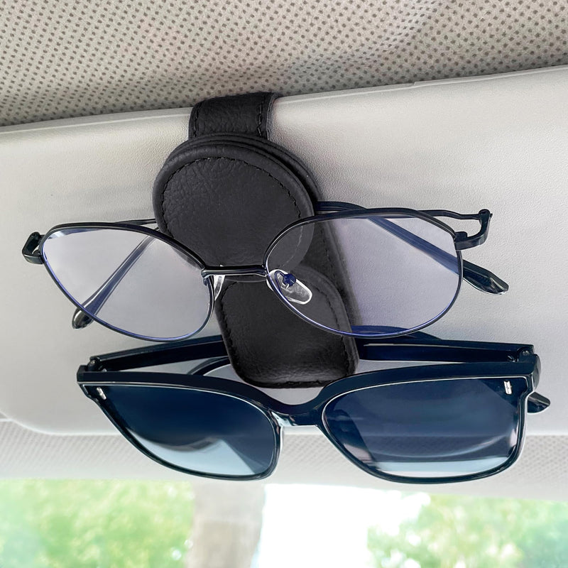 KIWEN Sunglasses Holder for Car Visor, Magnetic Leather Sunglass Eyeglass Hanger Clip for Car Sun Visor Accessories (1, Black) 1 Pack