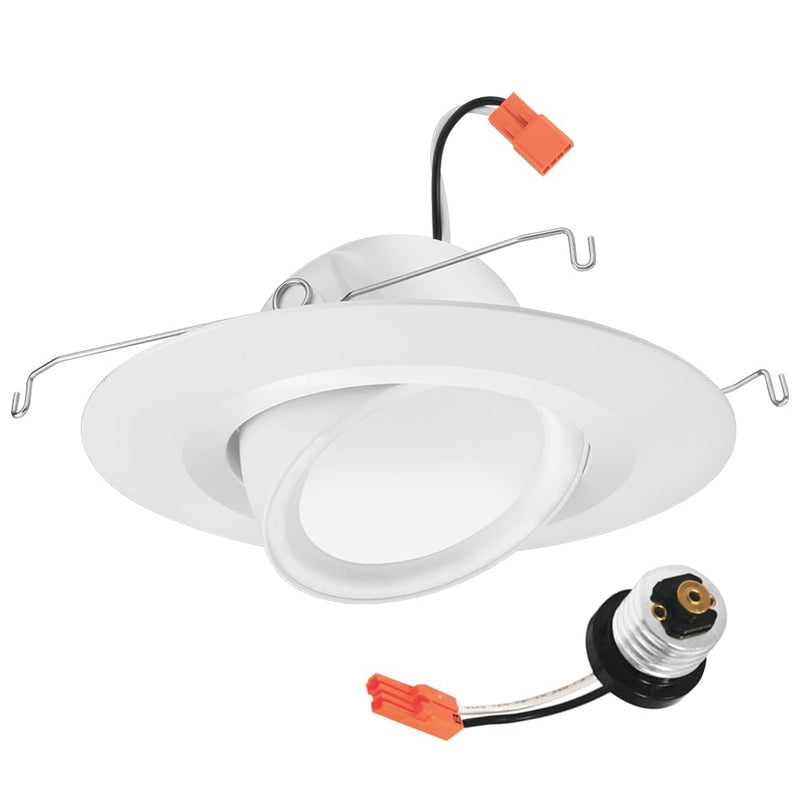 Juno 5"/6" Inch Adjustable LED Recessed Lighting, RetroBasics Series Adjustable Gimbal LED Downlight Trim Kit, 5"/6" Ceiling Light with 5-in-1 Switchable White Color, 700 Lumens, Matte White 5/6-Inch Standard | Adjustable | Smooth Trim