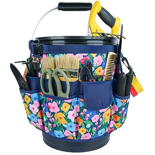 MELOTOUGH Bucket Caddy Organizer Bucket Tool Organizer for Garden Tools Fit 3.5 to 5 Gallon Bucket (Blue Flower) Blue Flower