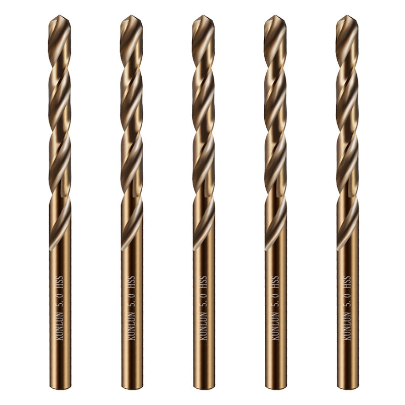 Wensilon 1/2" Cobalt Drill Bit(5Pcs), M35 HSS Metal Drill Bit Set forwood, Hard Metal, Stainless Steel, Cobalt Steel M35 Jobber Length Twist Drill Bits 1/2 in