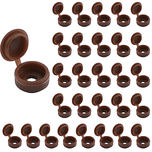 INCREWAY Screw Covers, 100pcs Plastic Screw Cap Dark Brown Assortment Set Hinged Fold Over Caps Rubber Dust Washer Flip M3