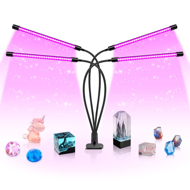LED Black Light 4-Head, 40W UV Light Fixture with Clamp, 395-405nm UV Gooseneck Lamp USB Powered for Blacklight Party, Stage Lighting, Resin Cure, 3D Print, Glow in The Dark Tube 4 Head