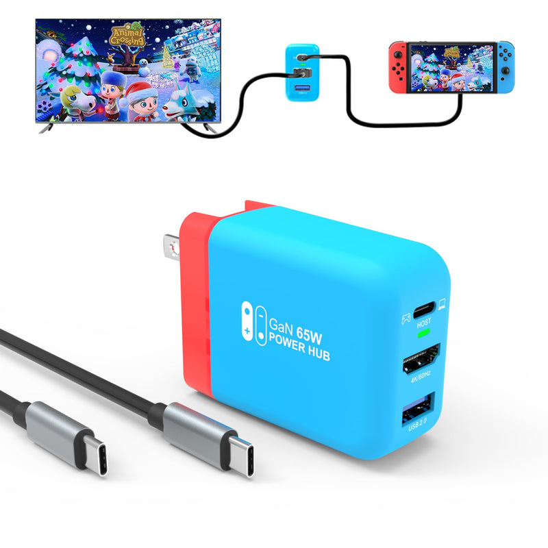 Mirabox 65W Portable Switch Dock Charger for Nintendo Switch, Compatible with OLED/Steam Deck/ROG Ally/Samsung Dex/iPad/MacBook, 4K 60Hz USB C TV Docking Station, with Charging and HDMI Output Blue