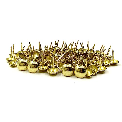 11mmx17mm Antique Upholstery Tacks Gold Furniture Nails Pins for Upholstered Furniture Cork Board Wooden Furniture Decorative DIY Projects 100Pcs (Gold, 7/16")