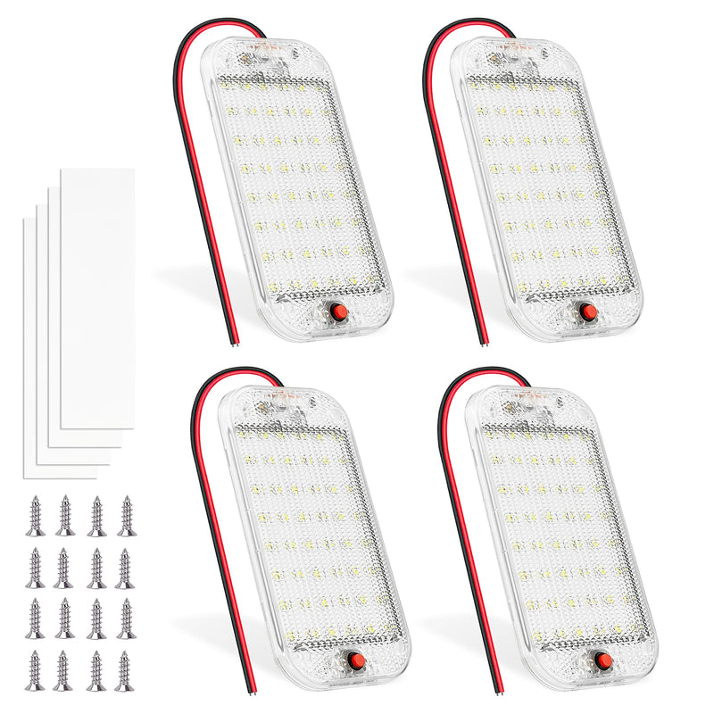 Dome Light for RV Interior, 48LED 800LM Ultra Bright 12 Volt LED White Lights, RV Ceiling Light with Switch Control, Ideal for Car Van Truck Camper Lorry Motorhome Boat(4 Pack) 48LED-4 PACK