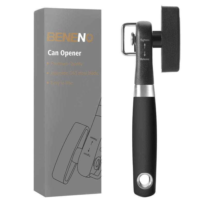 Can Opener, Safe Side Cut Manual Can Opener with Durable Sharp Blade, Smooth Edge Cutting, Effortless Big Knob, Comfortable Grip Handle, Black