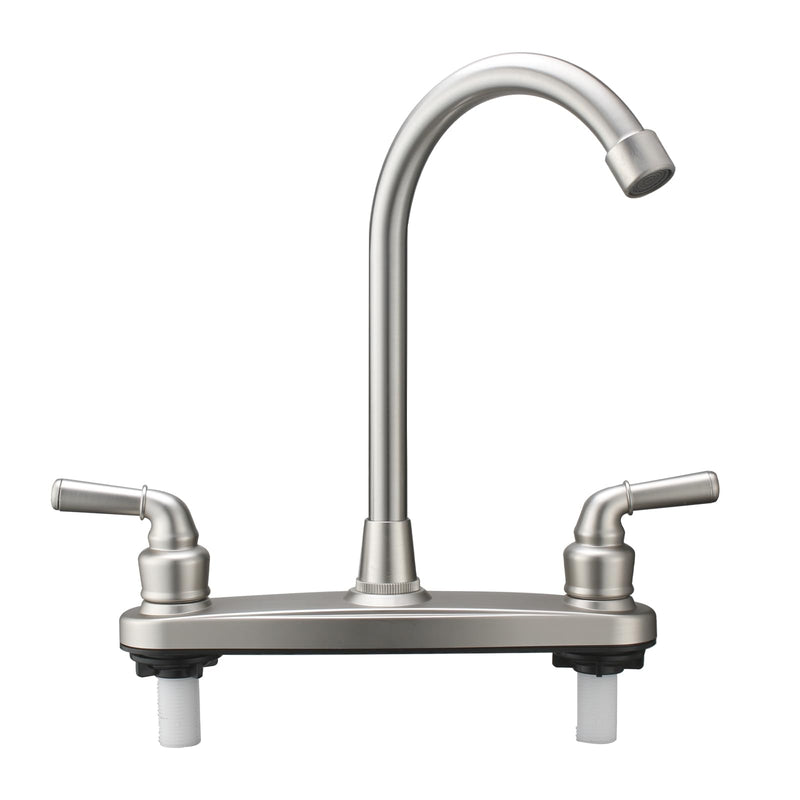 RV Non-Metallic Kitchen Faucet Brushed Nickel Two Handle-8 in Main Body-High Arch-360 Swivel Replace for Motorhomes, Travel Trailers,Campers