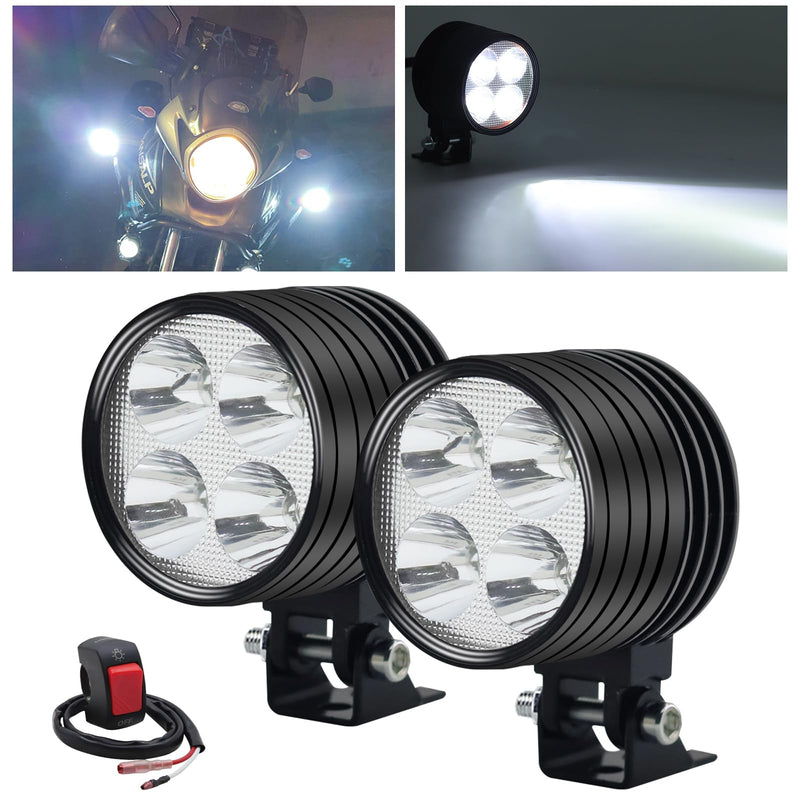 Motorcycle LED Driving Fog Lights, Motorcycle Driving Lights Led, Auxiliary Spot Lights Pod for Motorcycle, Include Switch 12V/24V Waterproof lights for Car Truck Boat 2 Pack Universal