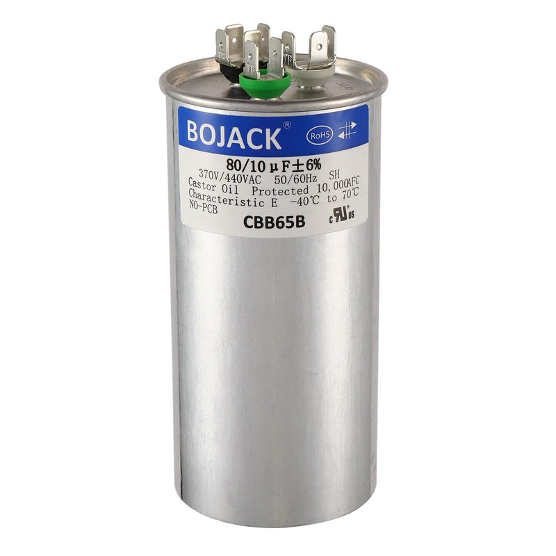 BOJACK 80+10 uF 80/10 MFD ±6% 370V/440VAC CBB65B Dual Run Circular Start Capacitor for AC Motor Run or Fan Start or Condenser Straight