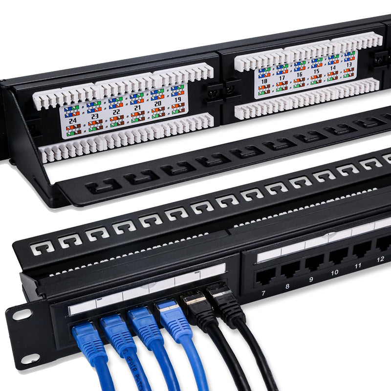 6COMGIGA 24 RJ45 Port Cat6 Patch Panel with Removable Back Bar,Support 110 & Krone Terminations,1U 19 Inch Network Patch Panel for Cat6, Cat5e, Cat5 Cabling Dual IDC Patch Panel