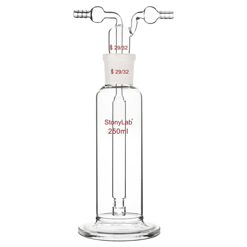 stonylab Drechsel Bottle for Gas Washing, Borosilicate Glass Gas Washing Bottle with Standard 29/32 Joint and 8 mm Serrated Hose, 250 ml 8.5 Ounces