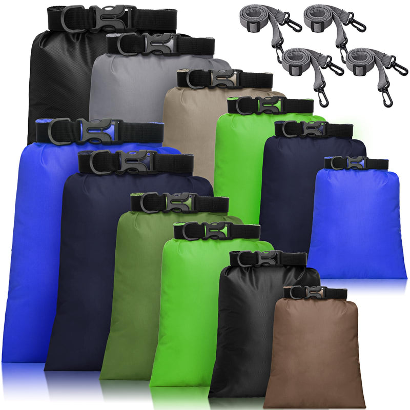 Shappy 6/12 Pcs Waterproof Dry Bags, Lightweight Outdoor Waterproof Dry Stuff Sacks 15/8/5/4/3/2 L and Long Adjustable Shoulder Strap for Kayaking Rafting Boating Hiking Camping Multicolor 12