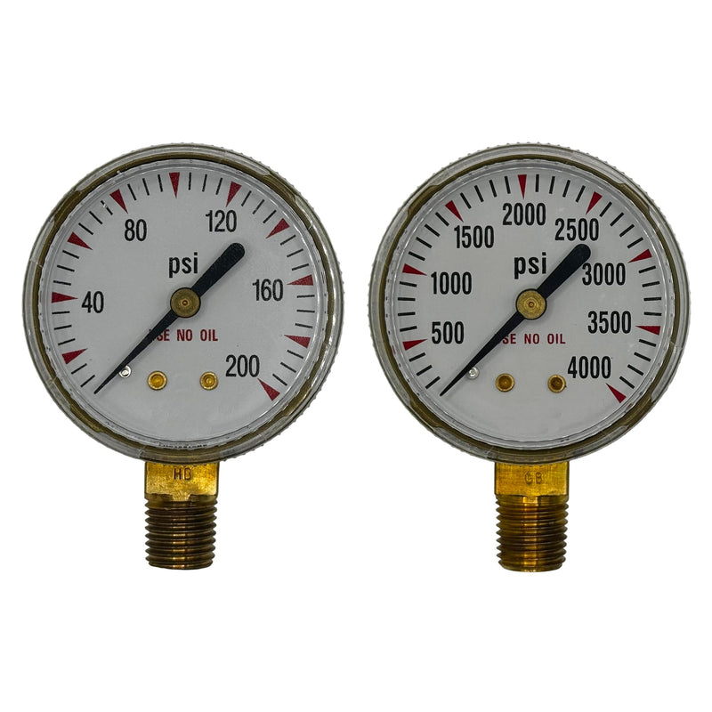 Low and High Pressure Replacement Gauges for Oxygen Regulator 2" x 200 psi and 4000 psi