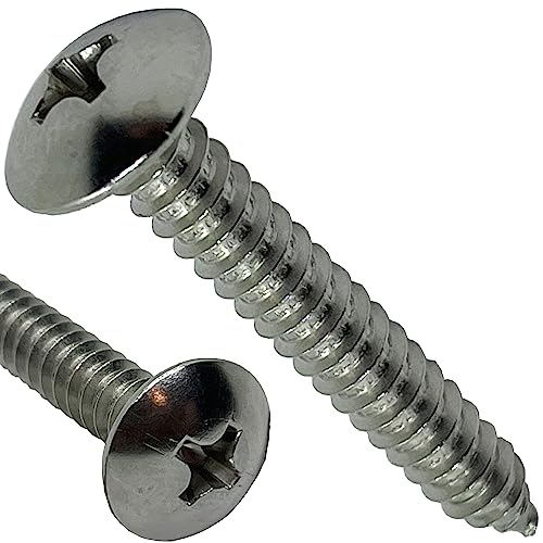 #12 x 1” - 18-8 (304) Stainless Steel Truss Head Screw - Fast Self Tapping Wood - Phillips Drive - Full Thread -Bright Finish - 1 in by BRAUNY BOY HARDWARE (100, Screws) 100