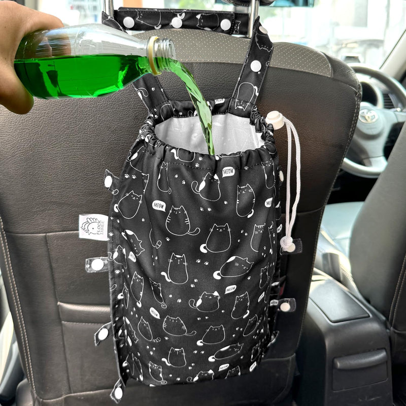 FLOCK THREE Leak-Proof Waterproof Car Trash Bag Foldable Multipurpose Trash bin Container Storage Cute Grocery Organizer Bag for Automotive Front or Back Seat in Cars SUVs and Trucks (Cute Cats) Cute Cats