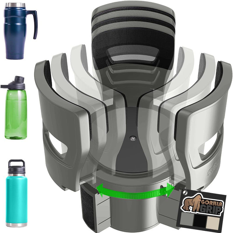GORILLA GRIP Patent Pending Car Cup Holder Expander, Keeps Large Drink Cups Secure, Expands Fits Yeti, HydroFlask, Stanley 18 to 48oz Large Water Bottles, Coffee Mug, Adjustable Arms Insert, Gray 1