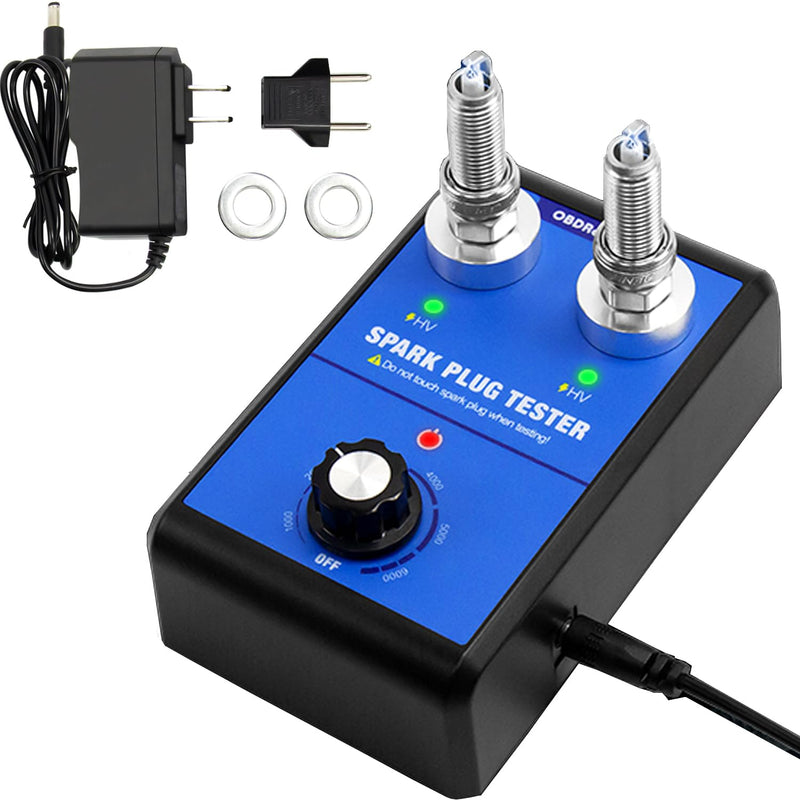 Spark Plug Tester, Dual Holes Automotive Engine Ignition Coil Tester 0 to 6000RPM Adjustable Working Frequency Car Motorcycle Spark Tester Tool for 12V Gasoline Vehicles Spark Plug Socket CC0163-DE2