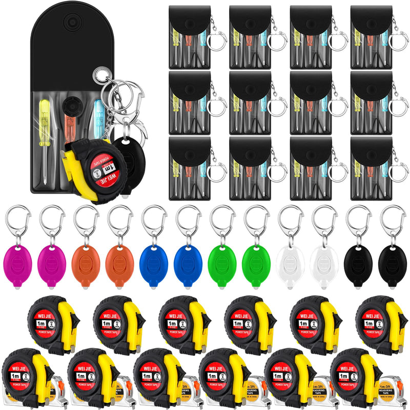 Jutom 36 Pcs Mini Screwdriver Keychain Retractable Measure Tape LED Lights Keychain Set Back School Gifts Bulk for Adult Men (Colorful) Colorful