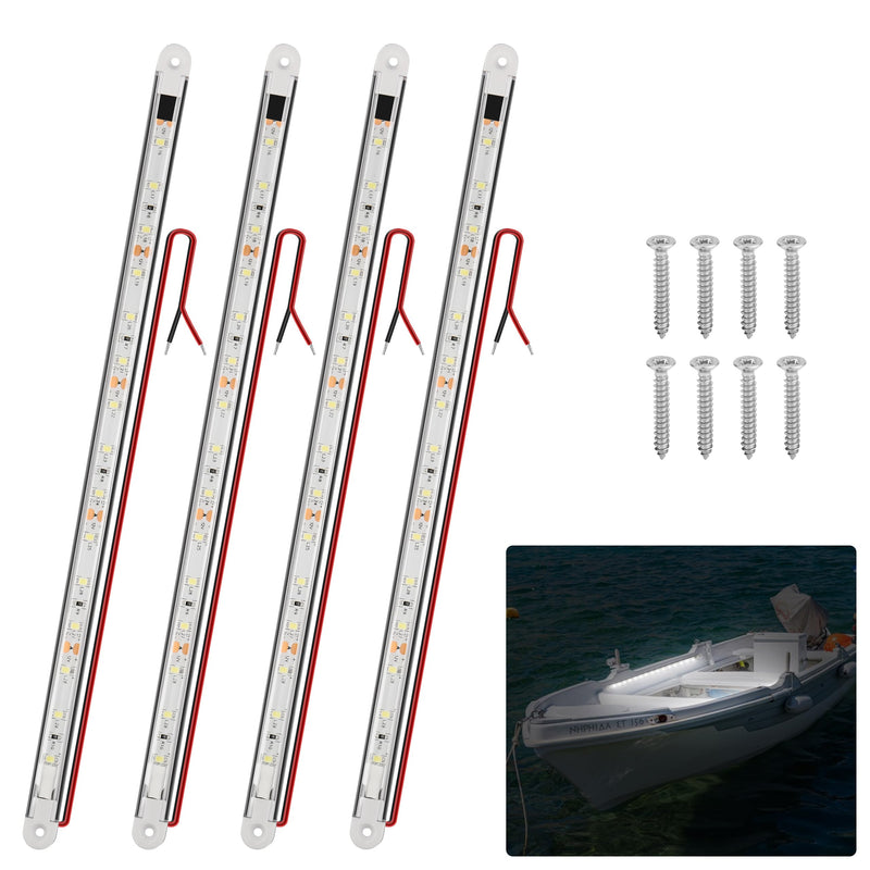 RVZONE LED Boat Interior Lights, Boat Led Strip Lights Marine Waterproof Marine Lighting Strip Night Fishing Lighting for Pontoon, Dinghy, Kayak, Yacht,4 Pcs, White White/11.8 inch/4 Pcs