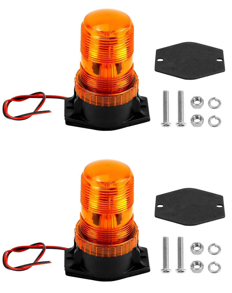 QWORK Amber Led Strobe Lights, Warning Emergency Flashing Beacon Lights for Trucks, Cars, Bus, Tractor, Mower, ATV, Golf Carts, UTV, 2 Pack