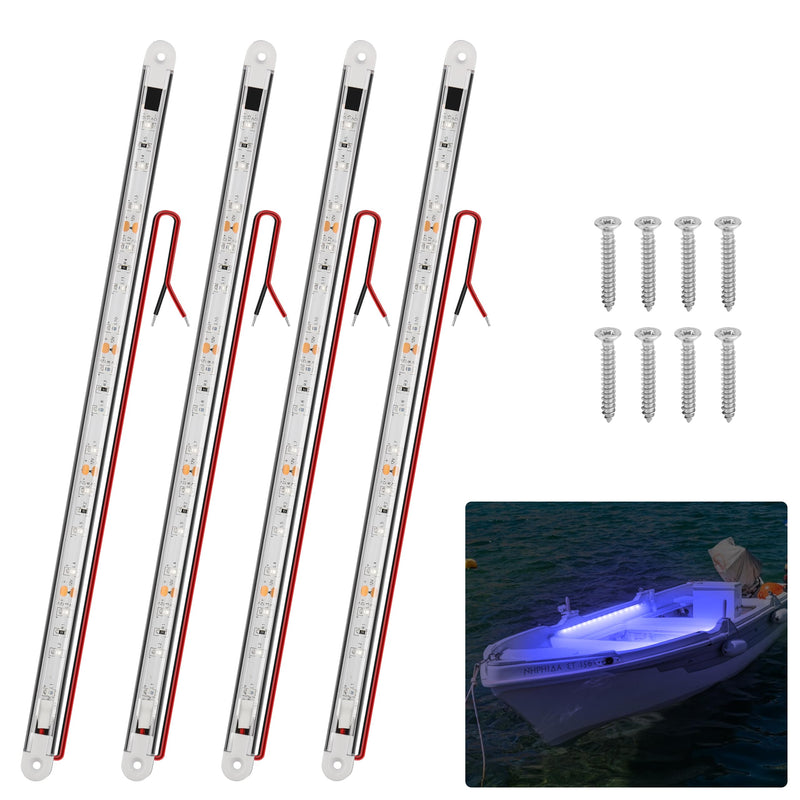 RVZONE LED Boat Interior Lights, Boat Led Strip Lights Marine Waterproof Marine Lighting Strip Night Fishing Lighting for Pontoon, Dinghy, Kayak, Yacht,4 Pcs, Blue Blue/11.8 inch/4 Pcs