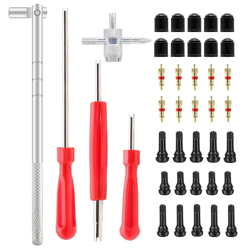 Valve Stem Puller Installer Tool, 5Pcs TR412, 5Pcs TR413, 5Pcs TR414 Tire Snap in Short Rubber Valve Stem, 4 Way Valve Core Remover, Single Head Tire Valve Core Remover Installer Tool(40Pcs) 40 PCS