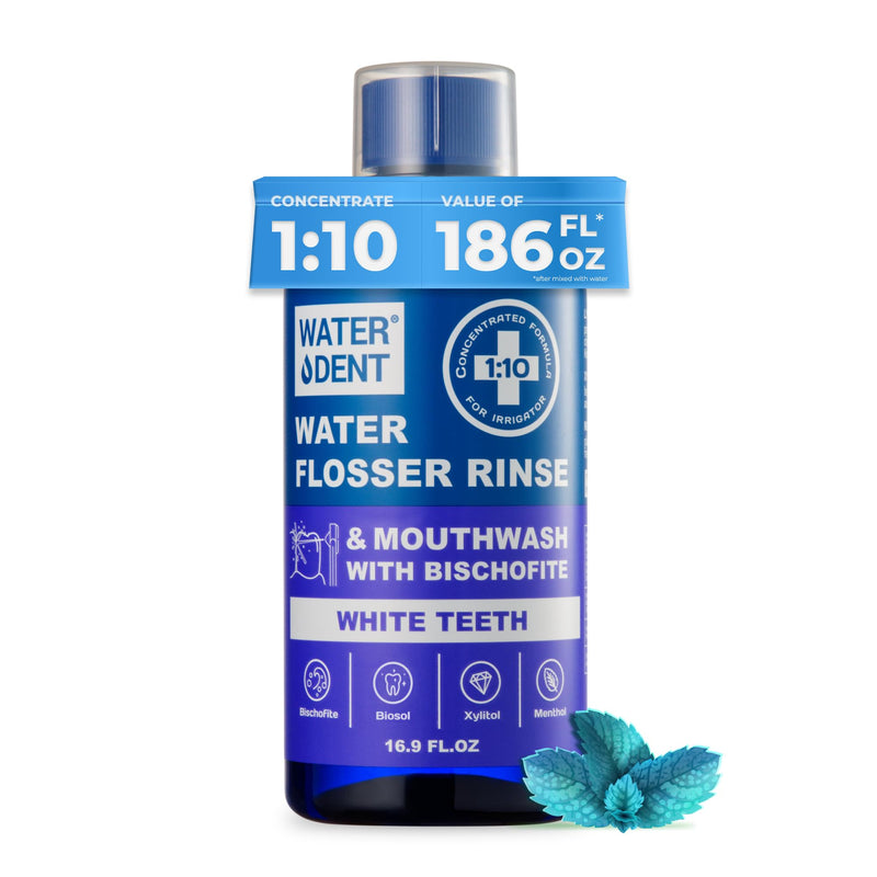 WATER DENT Water Flosser Rinse, Solution, Additive & Mouthwash for Teeth Whitening – Compatible with Waterpik & All Oral Irrigators, Concentrated, Gentle Peroxide, Alcohol Free, Mint, 16.9 fl oz 1