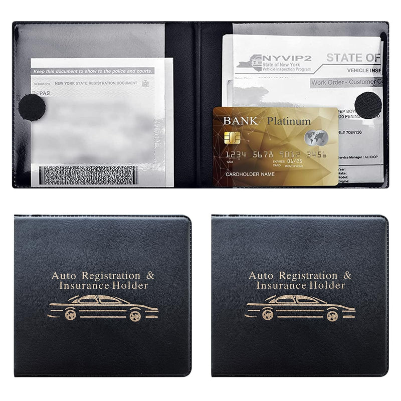 Kewucn Car Registration and Insurance Holder, 2 Pack Premium Auto Essential Document Organizers with Strong Velcro Closure, Universal Vehicle Interior Accessories for Most Cars(Style 4, Black) Style 4