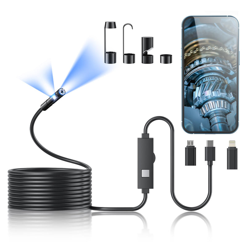 Endoscope Camera with Light,1920P HD Borescope Tools with 8 Adjustable LED Lights, Endoscope with Semi-Rigid Snake Camera, IP67 Waterproof Inspection Borescope for iOS and Android-16.4ft Dual-Lens 16.4ft