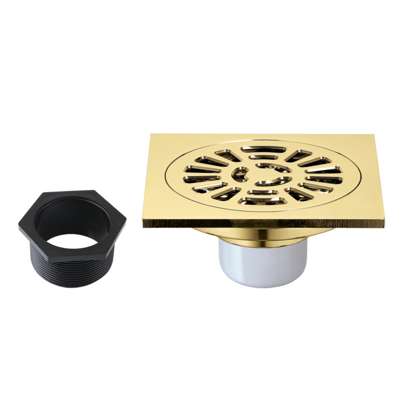 Kingston Brass BSF4267PB Watercourse 4" Square Brass Shower Drain, Polished Brass