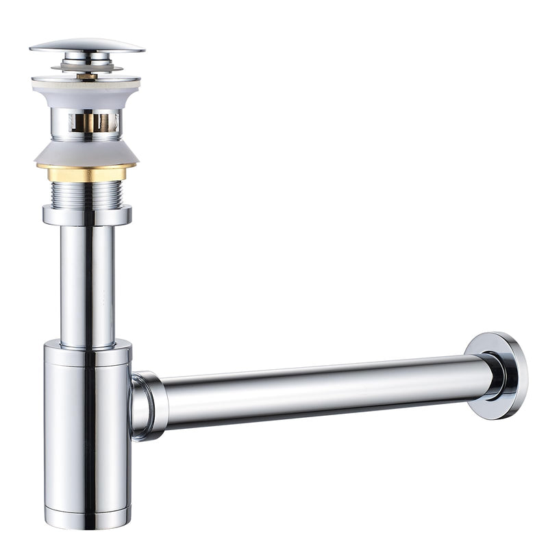 Bathroom Sink P-Trap Complete Set, Height Adjustable Bottle Trap with Pop Up Drain Stopper with Overflow, Chrome With Overflow Drain