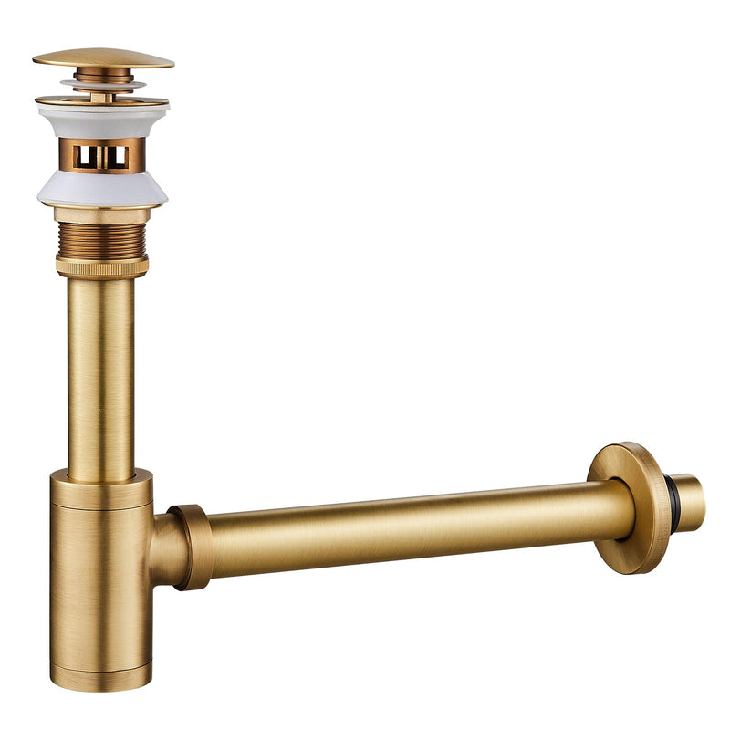 Solid Brass Adjustable 1-1/4 Bottle Trap with Overflow Drain Stopper Set, Bathroom Sink P-Trap Complete Set Sink Drain Kit Tube, Antique