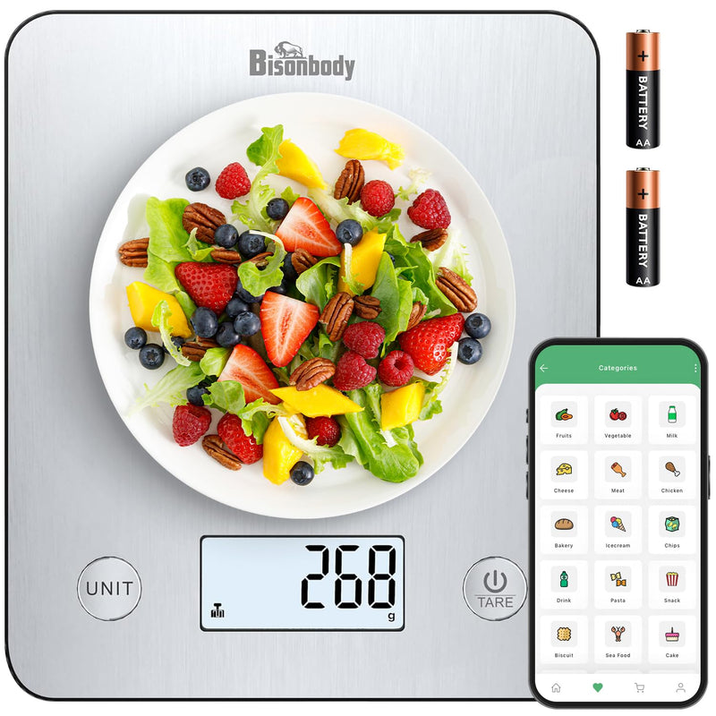 Smart Food Scale, Digital Kitchen Scale with App – Nutritional Calculator for Calories, Macros, Protein, 5 Units, LCD Display, Tare Function, Portion Control, for Cooking & Meal Prep
