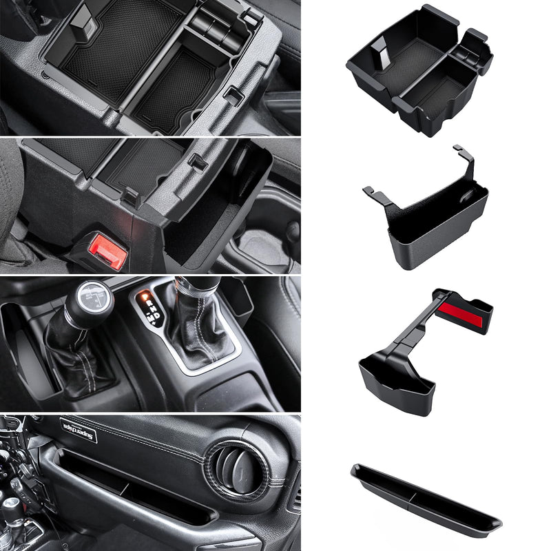 4PCS Center Console Organizer for 2018-2022 2023 Jeep Wrangler JL JLU and Gladiator JT Accessories Gear Shift Side Tray Organizer,Hanging Armrest Storage Box (Not for JK/JKU) 2018-2023(4PCS)