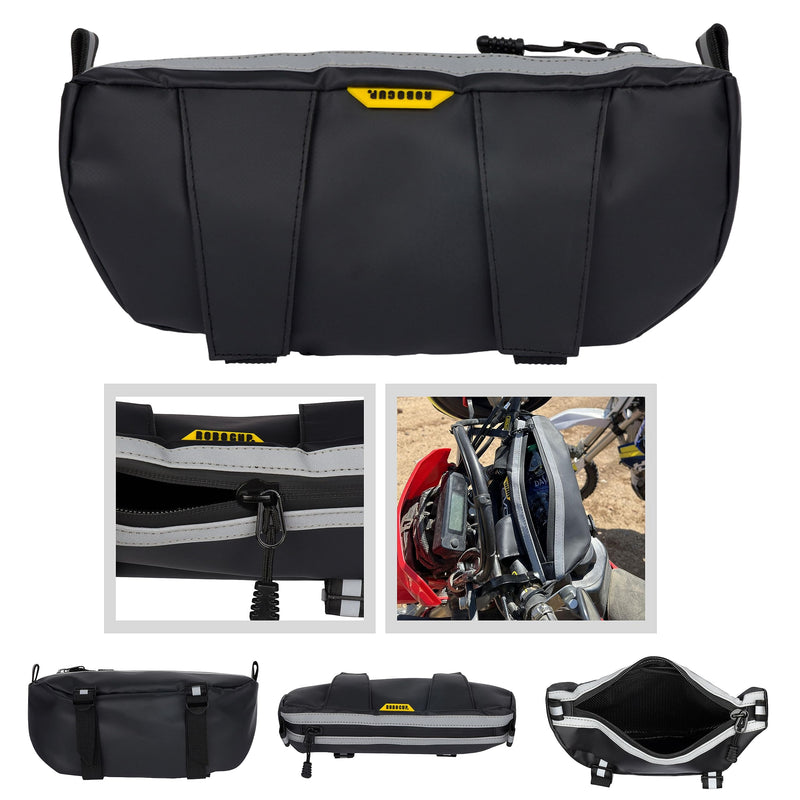 Handlebar Trail Bag for Adventure Motorcycles, Dirt Bikes, ATV, eBikes | 2L Storage for Tools, Phone, Keys, Snacks | Heavy Duty Water Resistant PVC Material, Glove-Friendly Waterproof Zippers