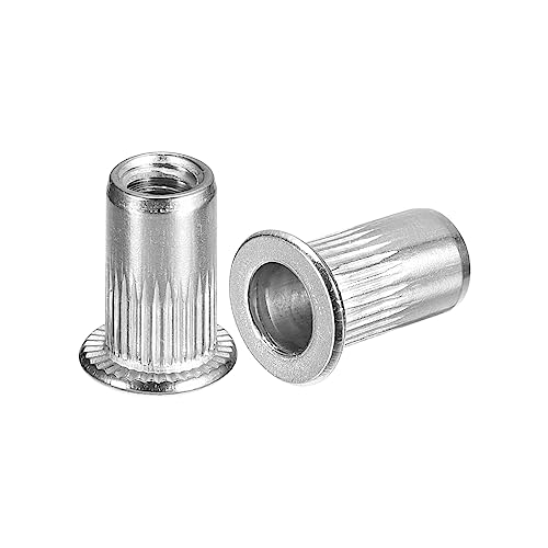 uxcell #8-32 Rivet Nuts, 100pcs 304 Stainless Steel Knurled Flat Head Threaded Insert Nuts for Metal, Plastic 100