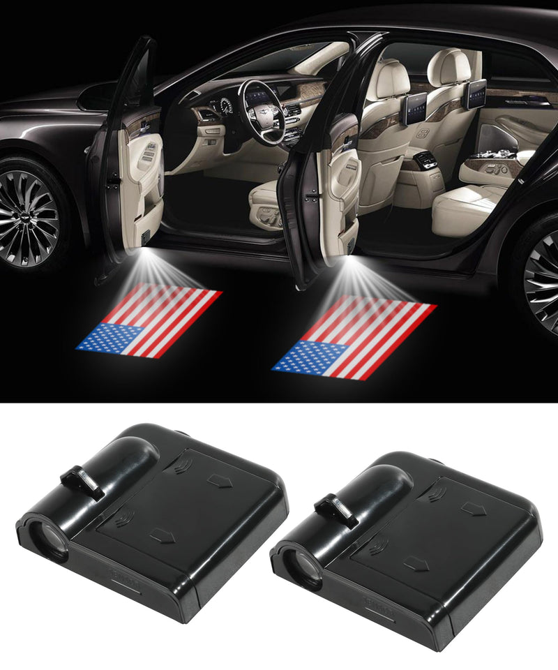 2Pcs American Flag Car Door Lights Logo Projector,Car Door LED Logo Projector Light,Car Door Welcome Logo Projector Lights,Universal Holeless Magnet Sensor Ghost Shadow Welcome Lamp(Red) Red