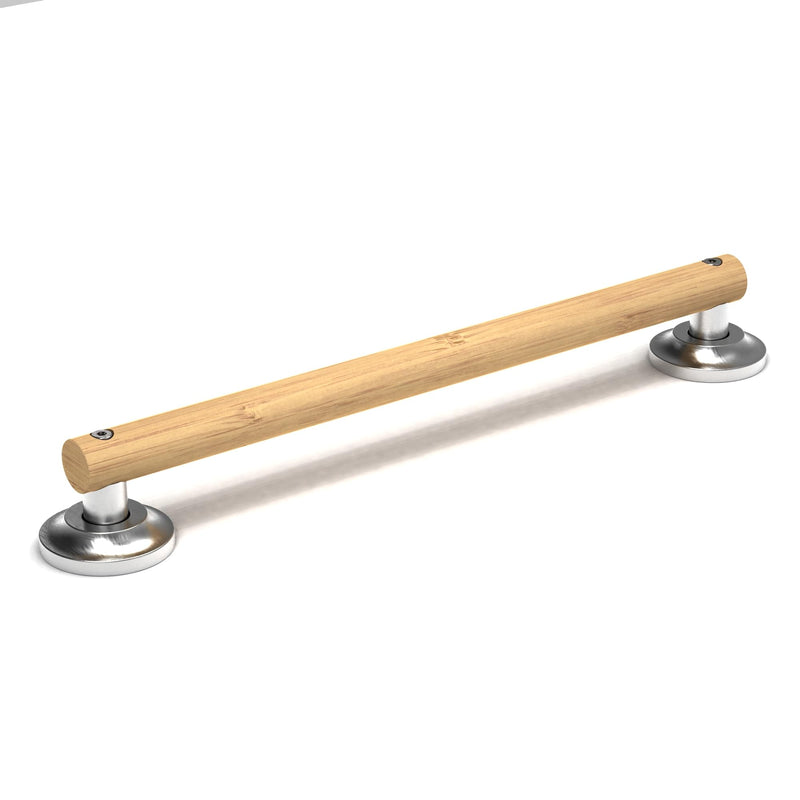 Natural Bamboo Grab Bar for Bathroom & Toilet, ADA Compliant Balance Assist Handrail for Handicap and Seniors, 18in Brushed Nickel
