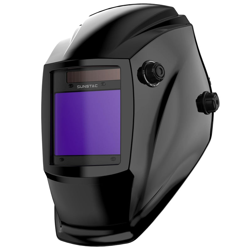 Sunstac Welding Helmet with Auto Darkening Large Viewing Screen 3.94"X3.27" True Color Solar Power, 4 Arc Sensor Wide Shade 4/5-9/9-13 for STICK/MIG/TIG/CUT 3.94x3.27" B. Black